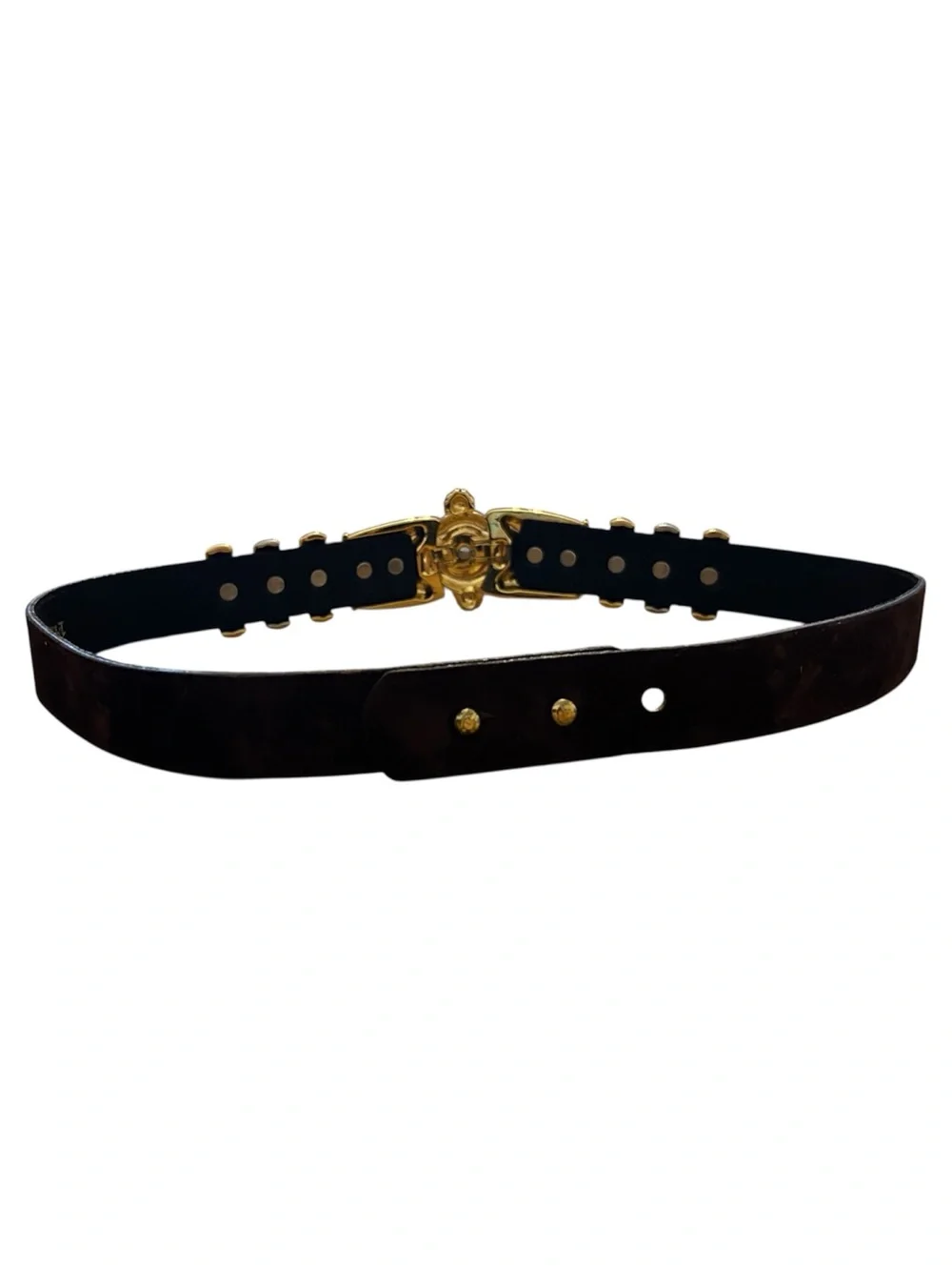 Vintage Doncaster Brown Suede Belt with Gold/Silver Cable Buckle